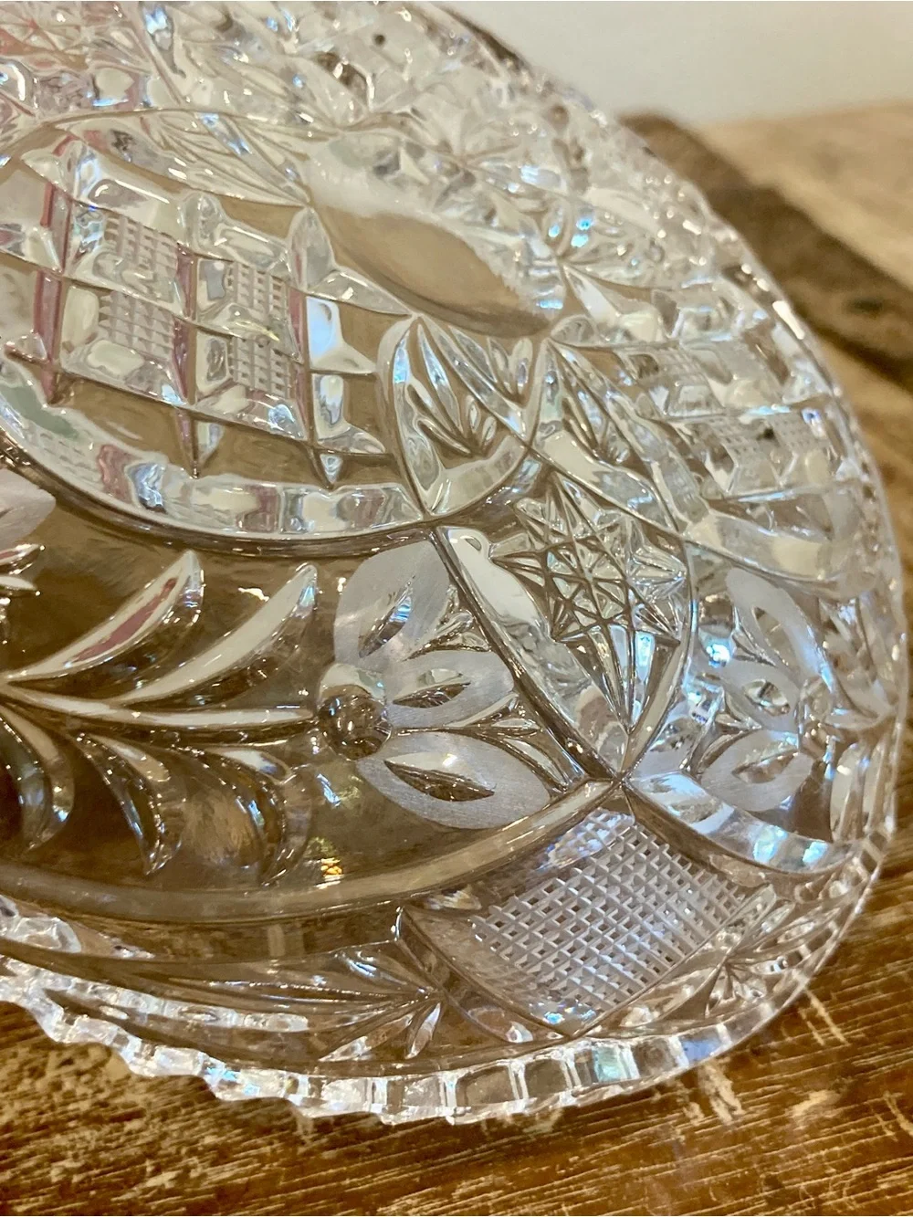 Cut Glass Floral Pattern With Sawtooth Edge 6”